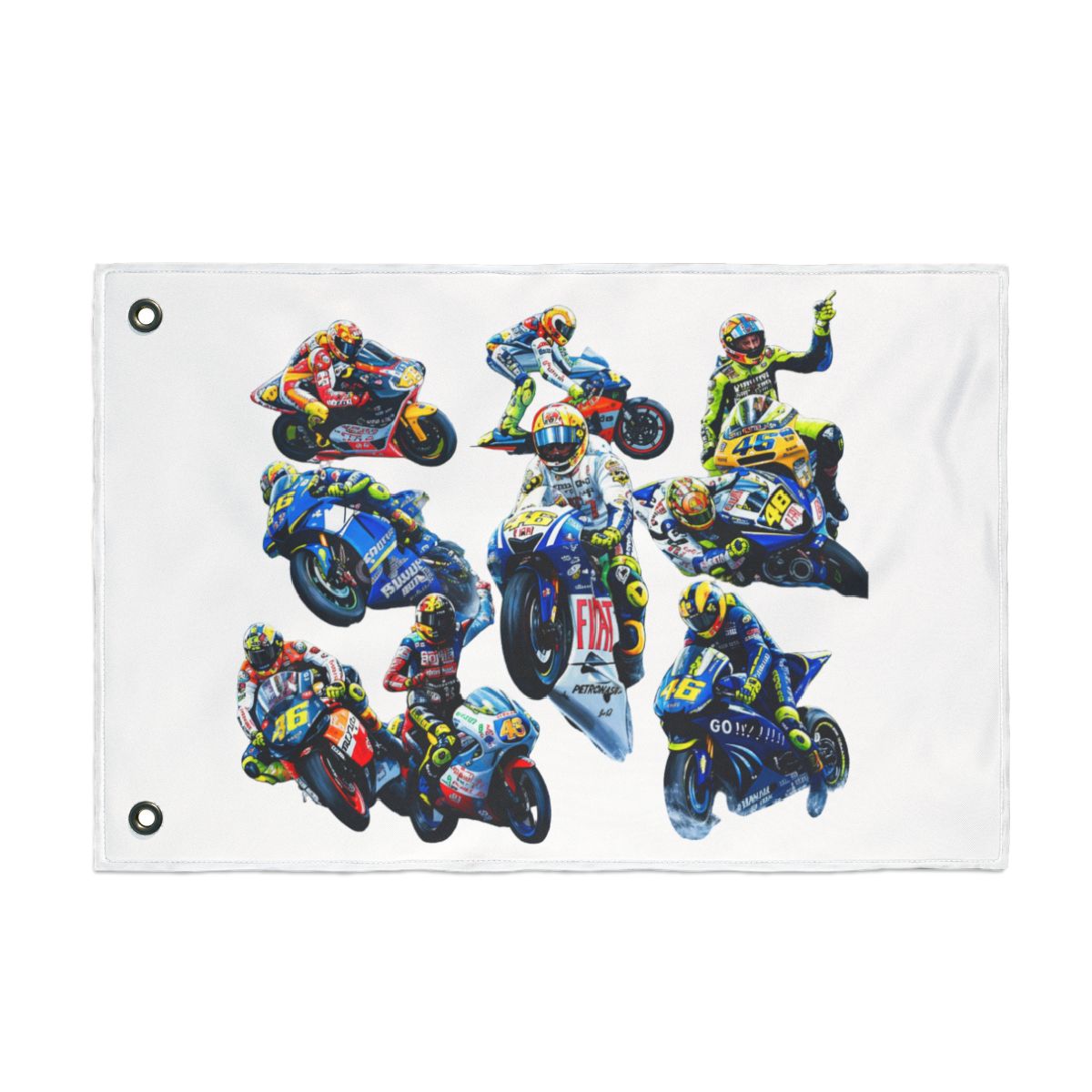 Vibrant Motorcycle Racers Checkered Flags Wall Art - alternate angle 2, merchandise