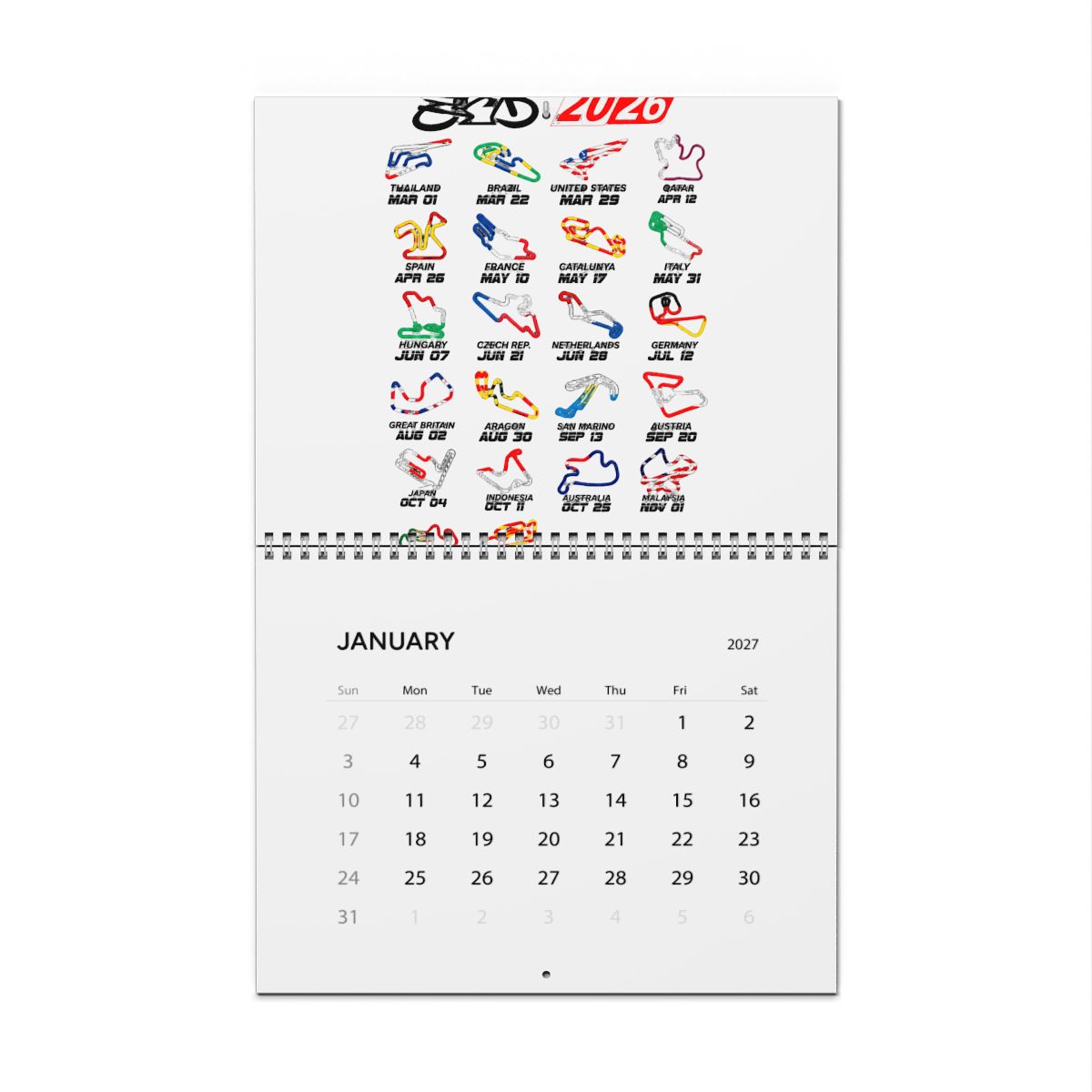 2026 MotoGP Circuits Calendar T-Shirt - Racing Fan Gear - Official t-shirts merchandise