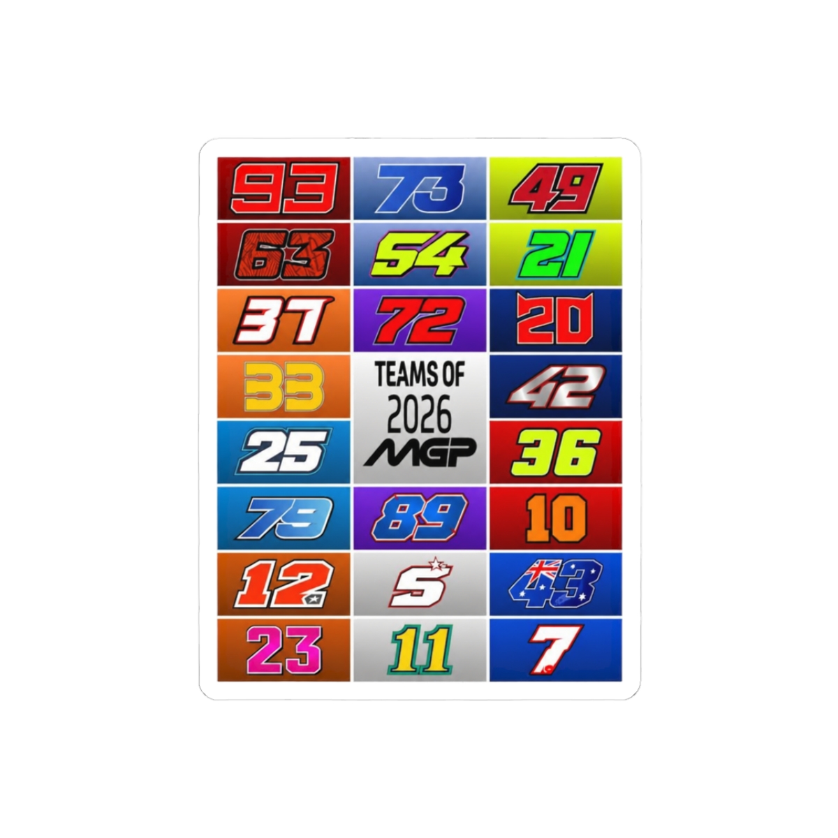 2026 MotoGP Teams Grid Sticker | Rider Numbers Vinyl Decal - Fan Essential - Official stickers merchandise