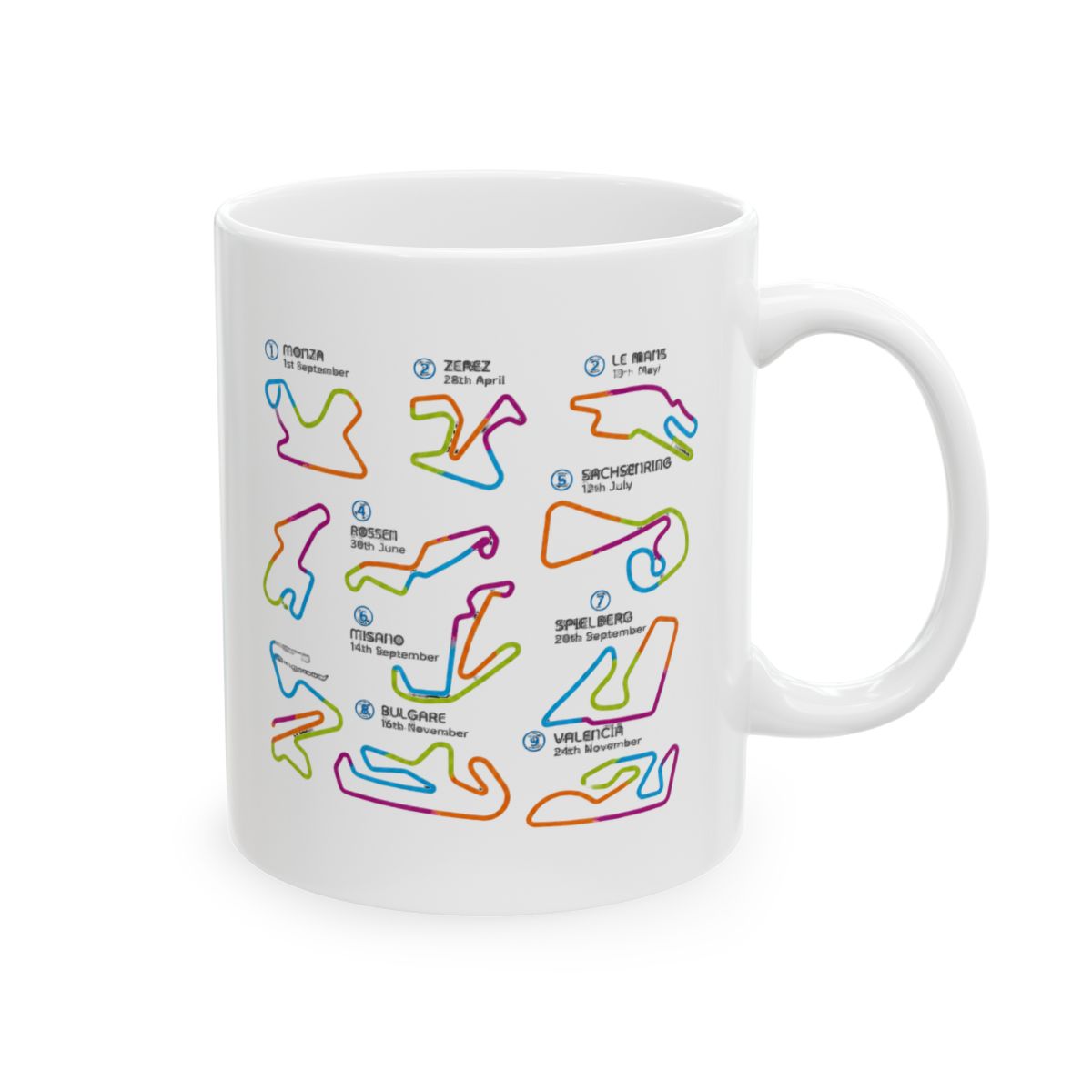 MotoGP 2026 Season Circuits Locations Dates Mug - Racing Fan Coffee Cup - Official mugs merchandise