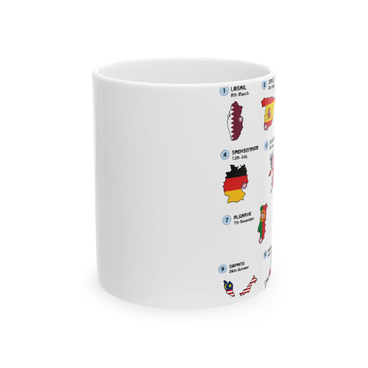 MotoGP 2026 Season Schedule Mug - Countries Tracks Dates Fan Coffee Cup - Official mugs merchandise